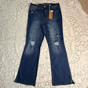 Vanilla Star Women's Dark Blue High Rise Skinny Kick Distressed Jeans Size 14